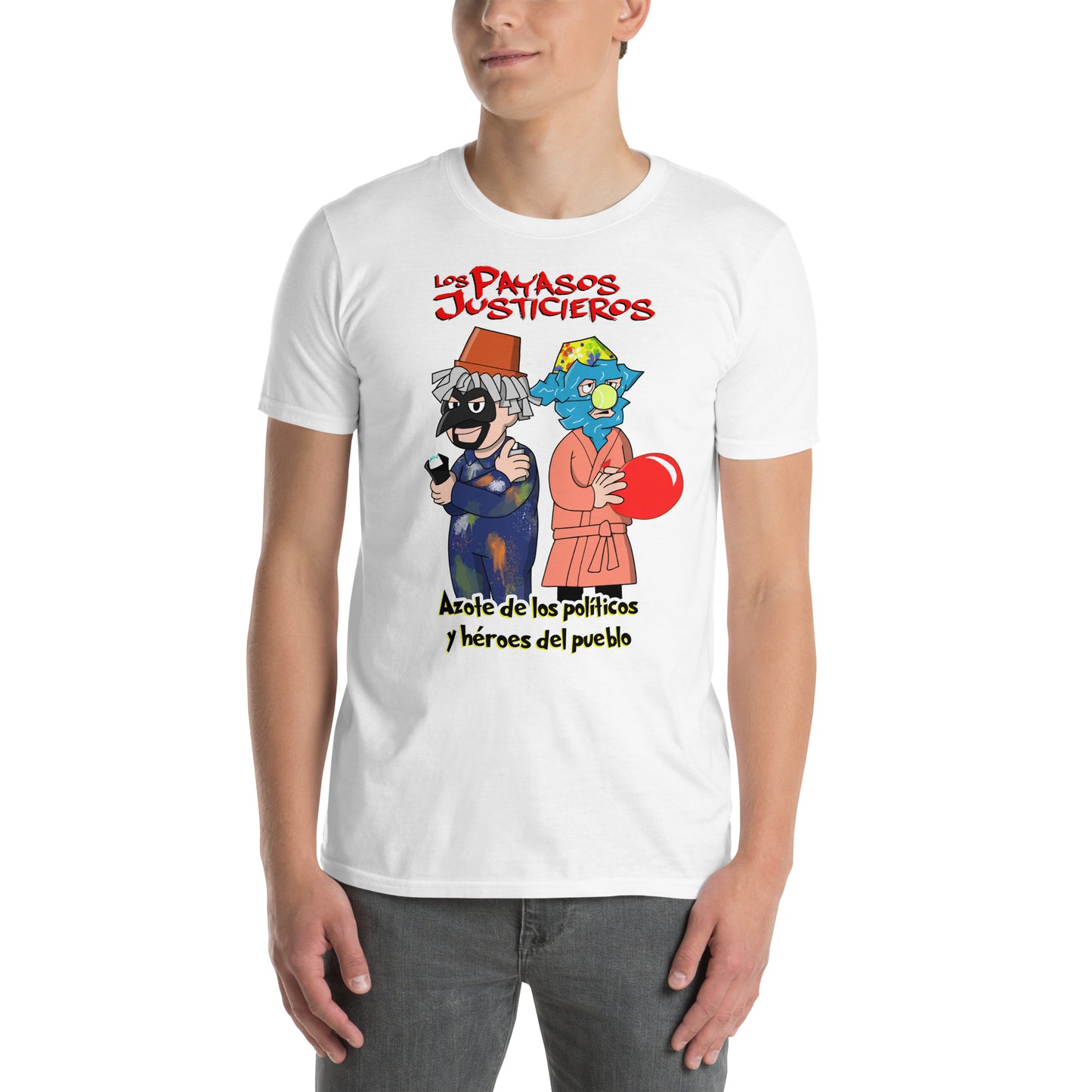 hombre con camiseta los payasos justicieros antonio recio coque la que se avecina en color blanco