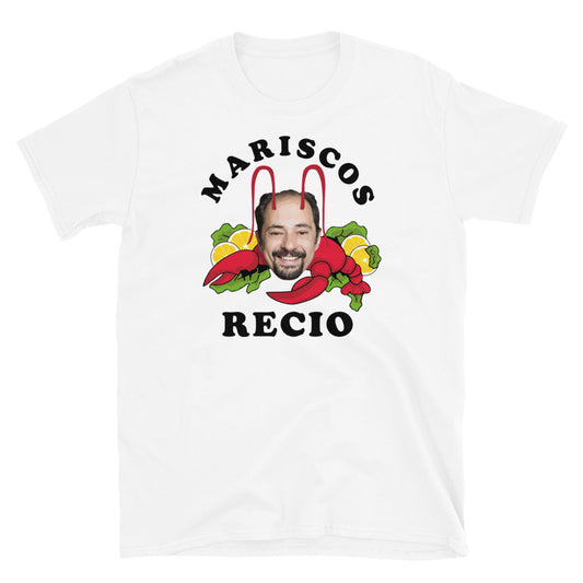 camiseta mariscos recio la que se avecina en color blanco