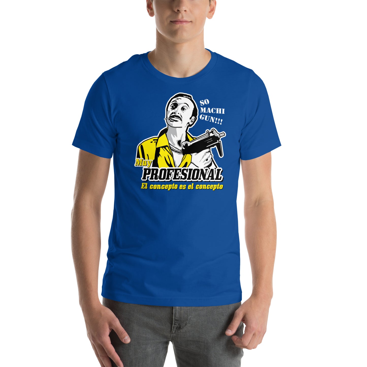 hombre con camiseta muy profesional airbag pazos en color azul royal