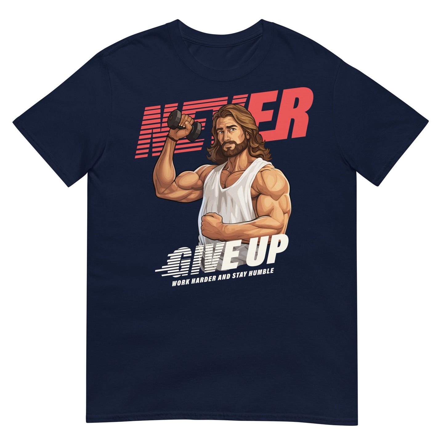 camiseta never give up nunca te rindas jesus gym fitness en color azul marino