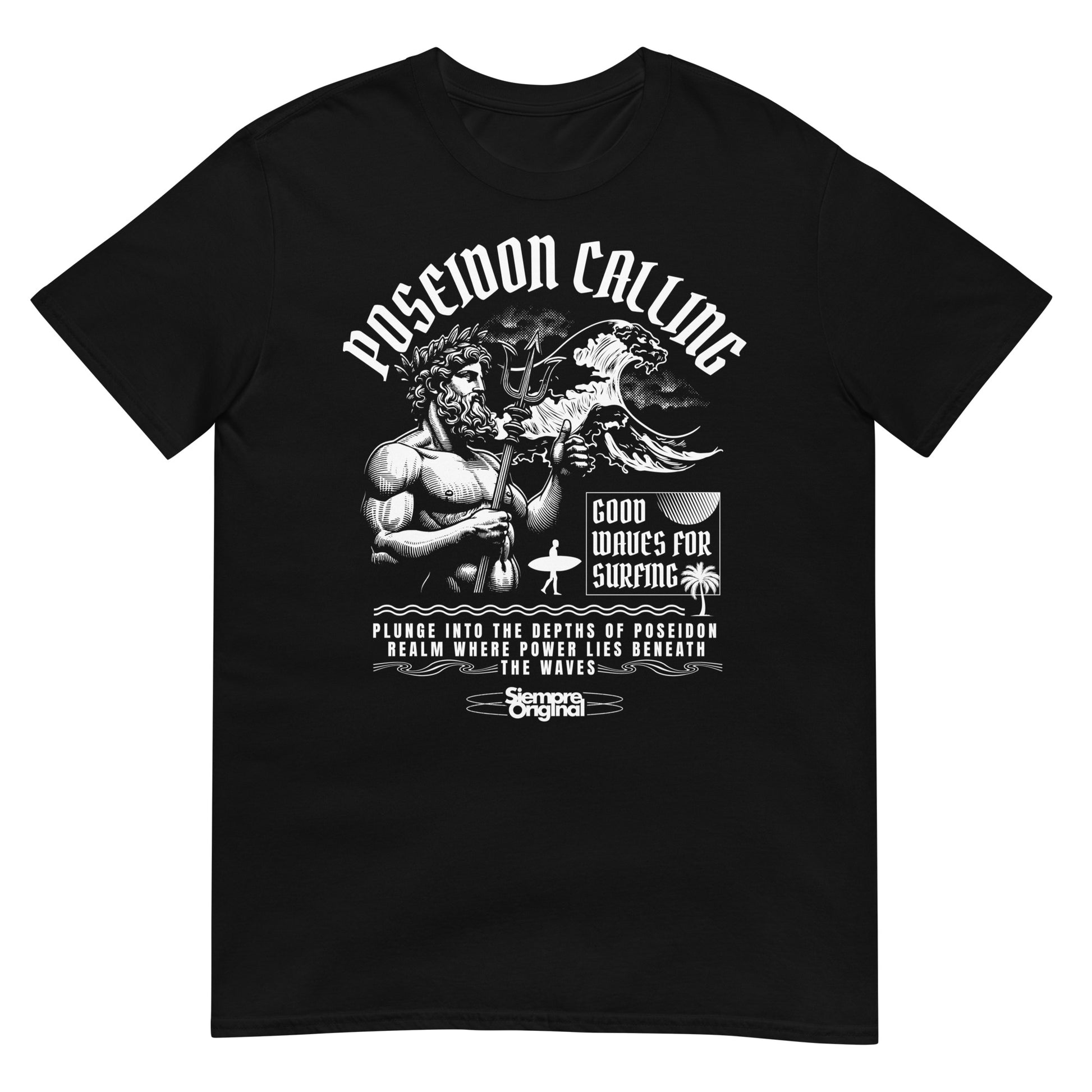 camiseta poseidon calling surf siempre original urban en color negro