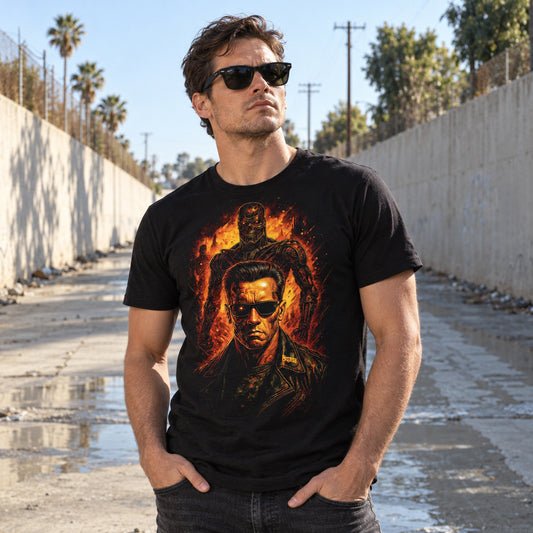 Hombre con camiseta negra de Terminator t-800