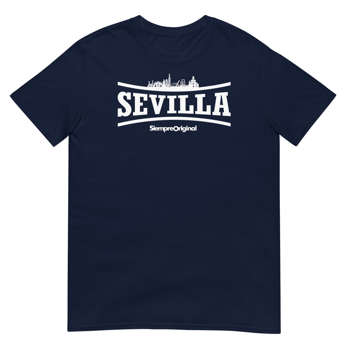 camiseta sevilla ciudad skyline azul marino