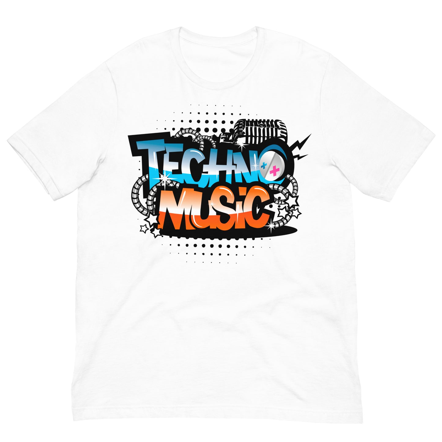 camiseta techno music blanca