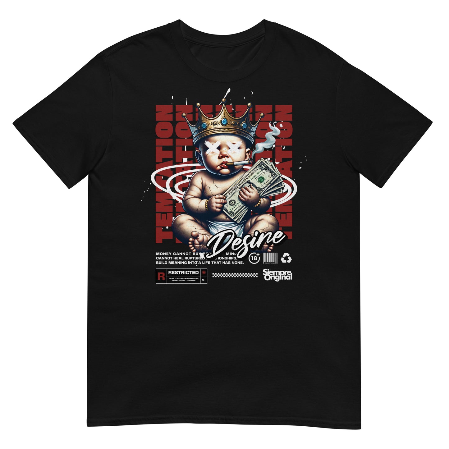 camiseta tentacion deseo dinero bebe siempre original urban en color negro