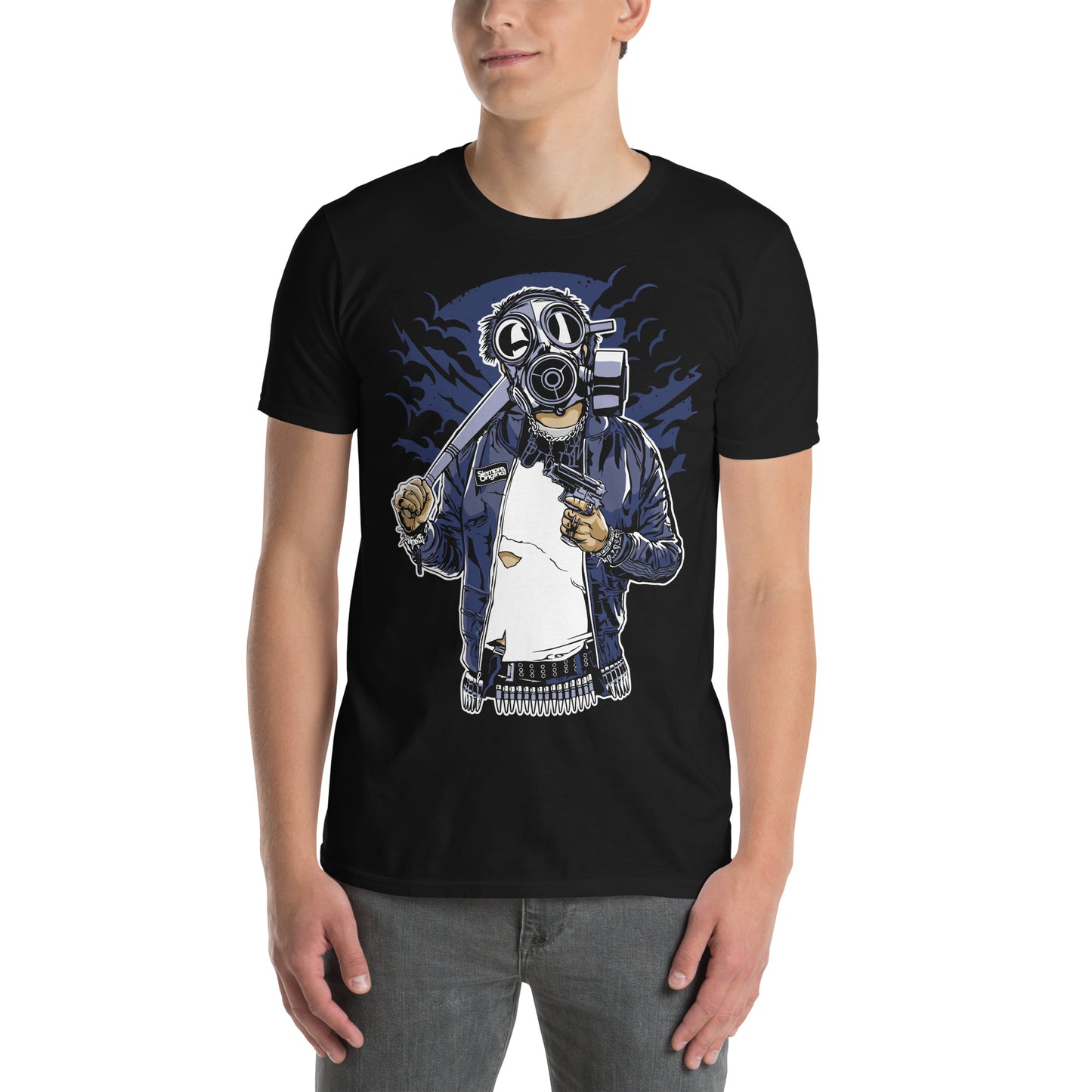hombre con camiseta urban riot gangsta siempre original en color negro