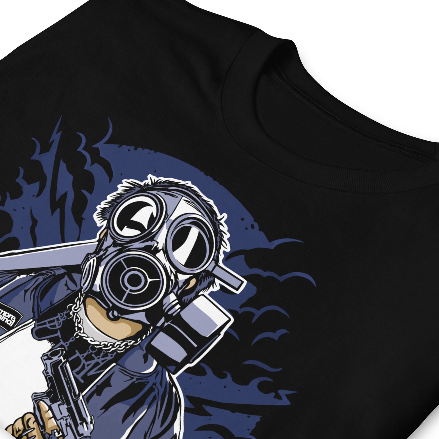 detalle de camiseta urban riot gangsta siempre original en color negro