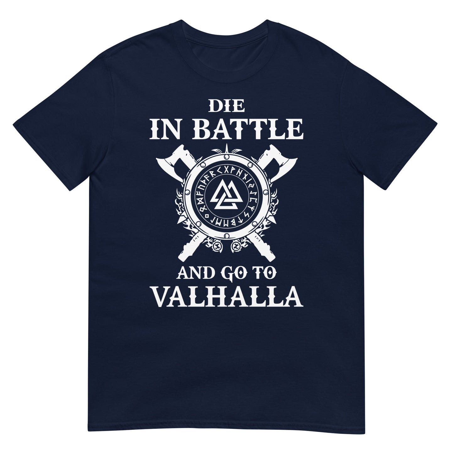 camiseta die in battle and go to valhalla vikingo azul marino