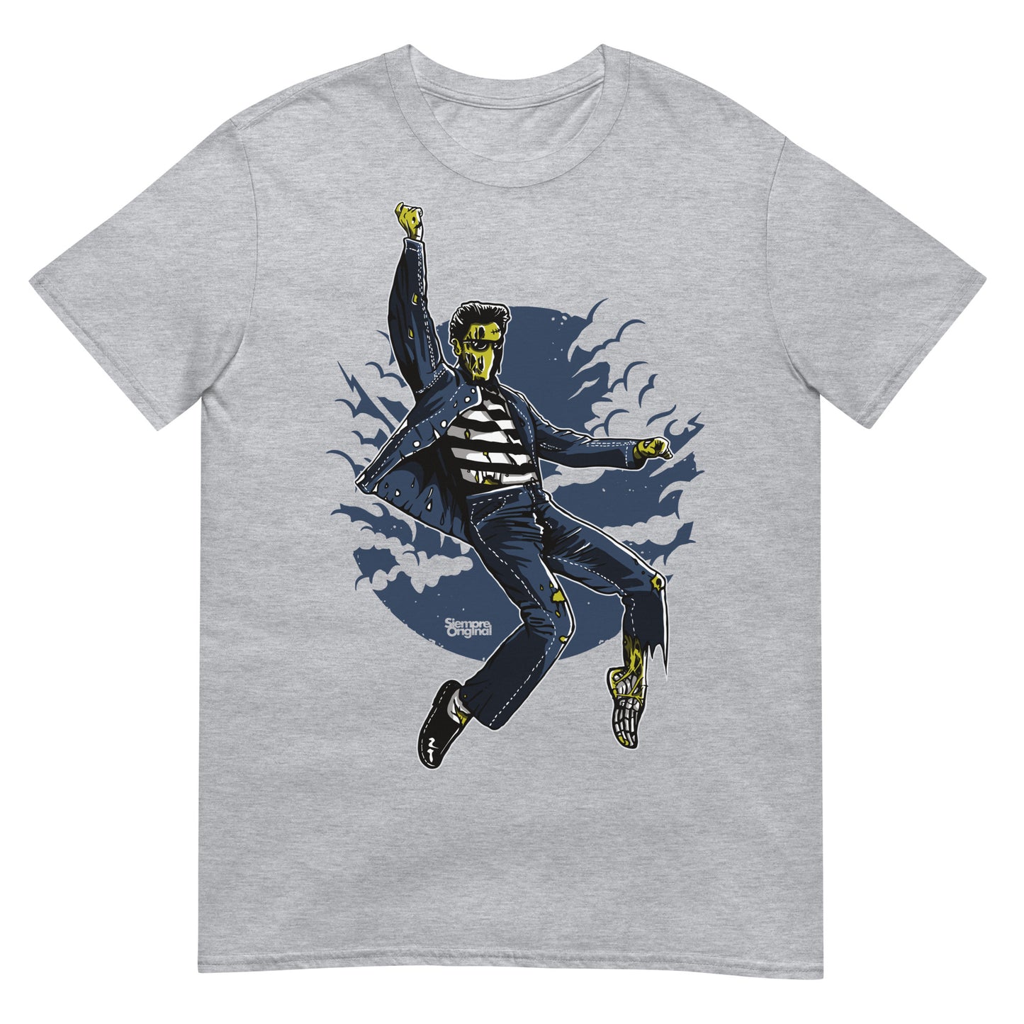 camiseta zombie rock and roll elvis presley gris