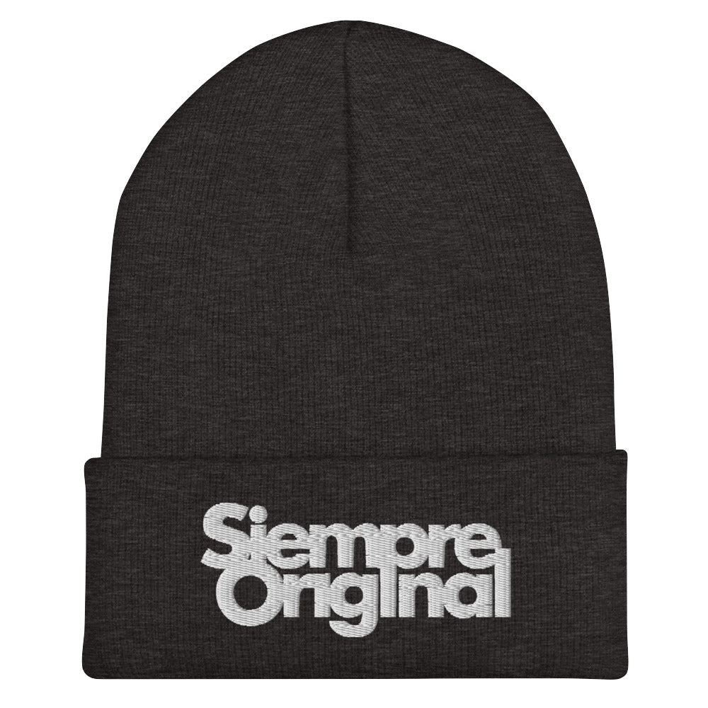 Gorro de Punto con logo Siempre Original bordado. Color Gris Oscuro.