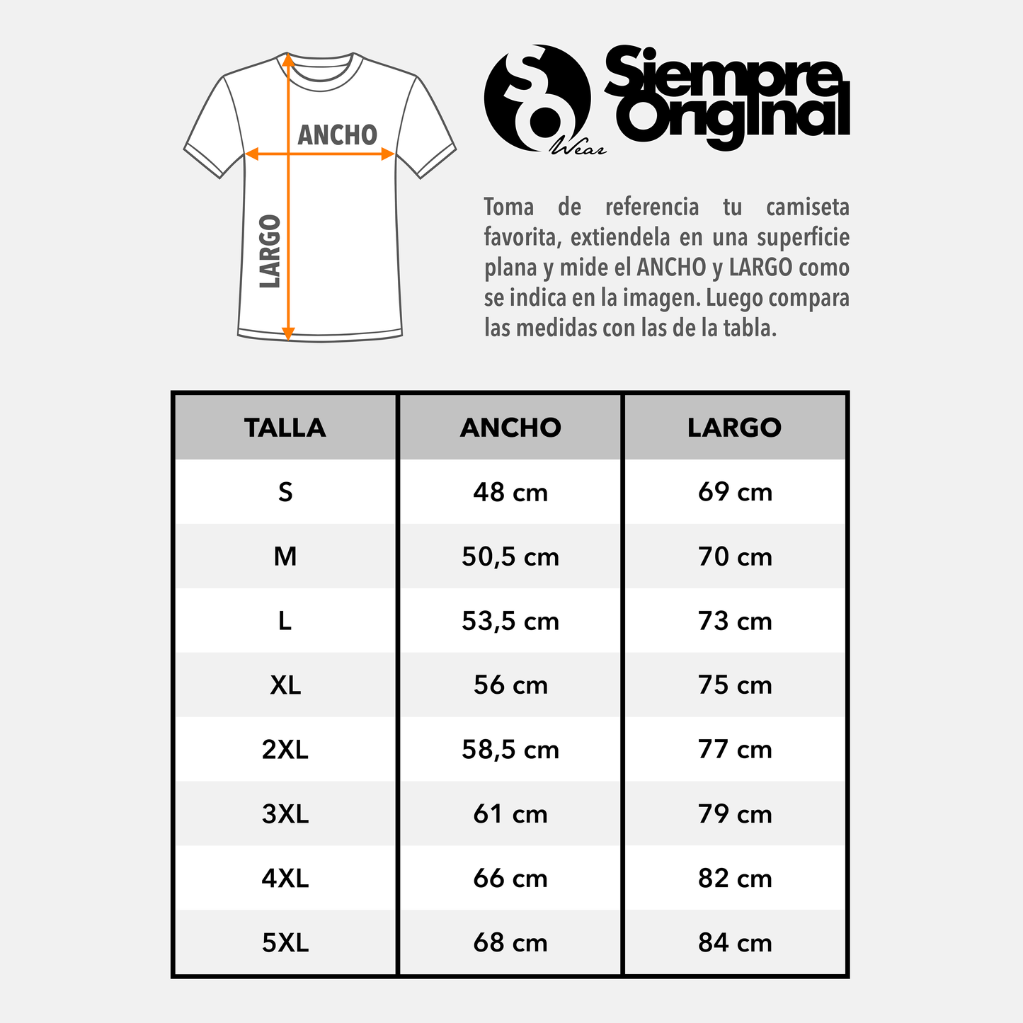 guia de tallas camisetas basicas siempre original