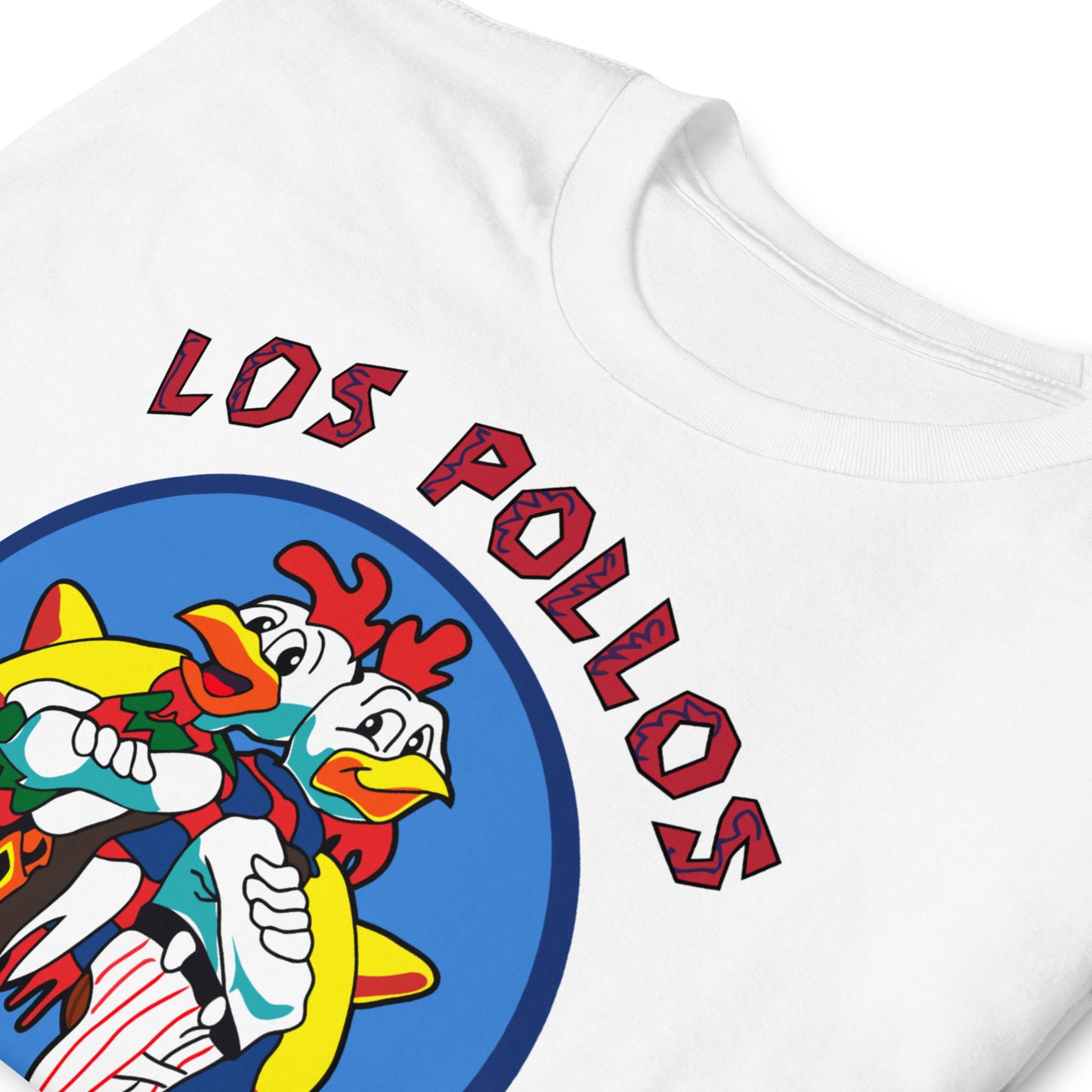 detalle de camiseta de los pollos hermanos de breaking bad en color blanco