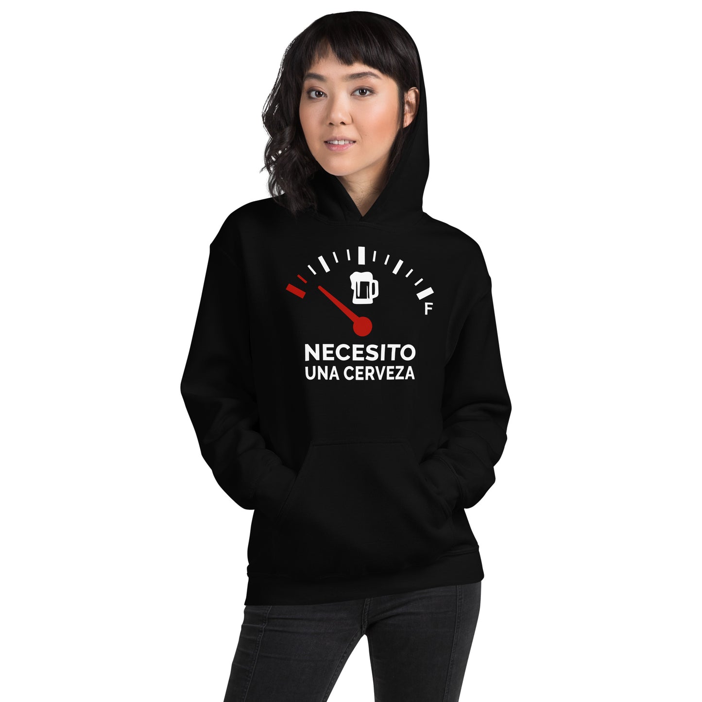 Sudadera con capucha Necesito una Cerveza. Color Negro.