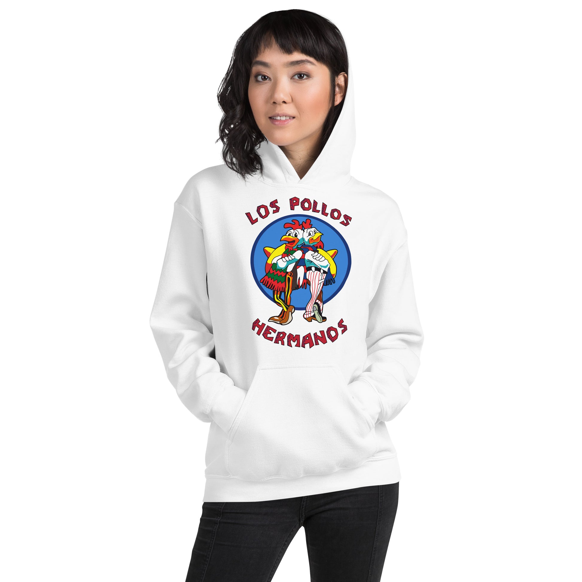 Sudadera con capucha de Los Pollos Hermanos de Breaking Bad. Color blanco.