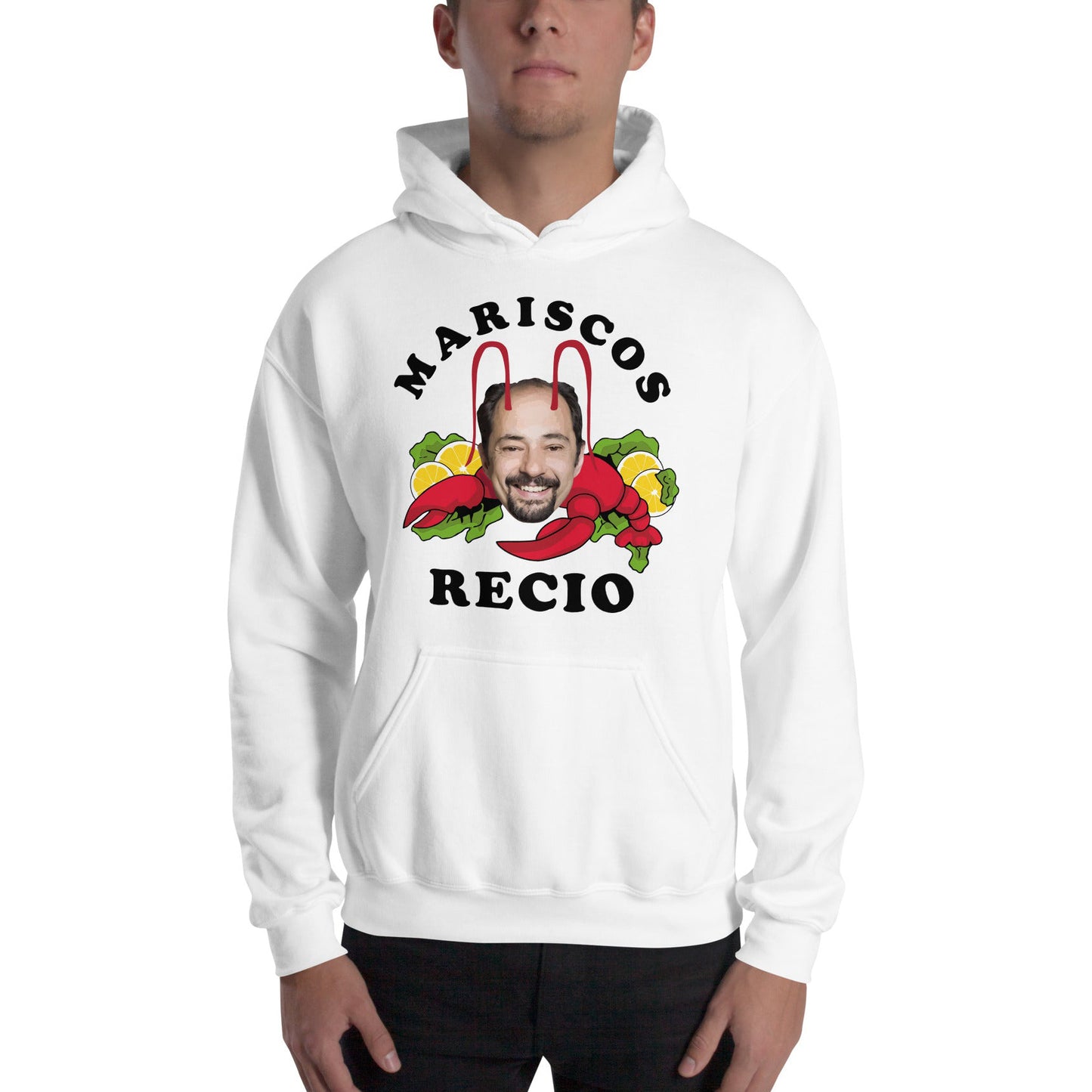 hombre con sudadera con capucha de mariscos recio de la que se avecina en color blanco