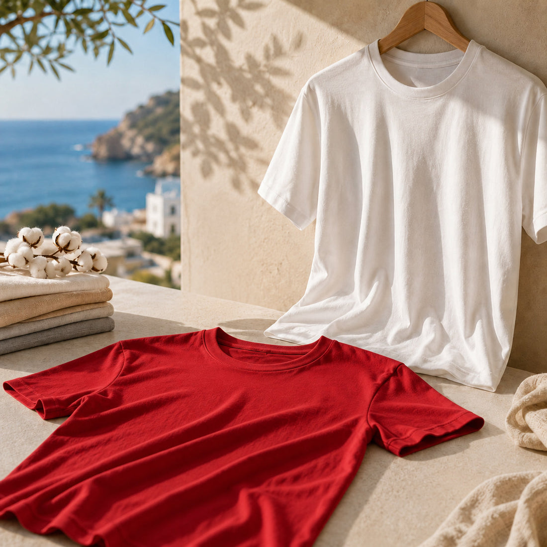 Camisetas de algodon en color blanco y rojo