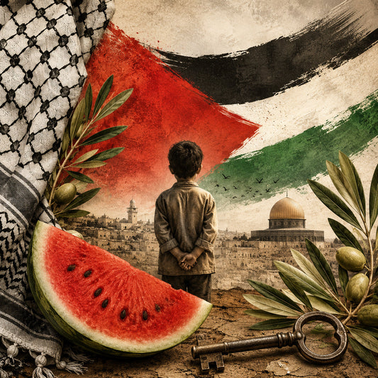 Símbolos de Palestina: bandera, sandia, kufiya, Handala