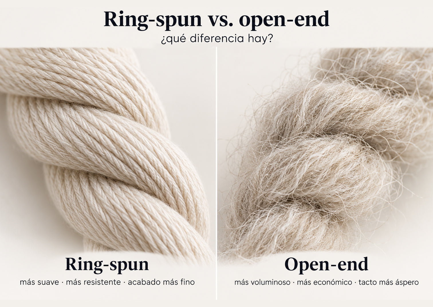 Comparativa entre hilo de algodón ring-spun y open-end