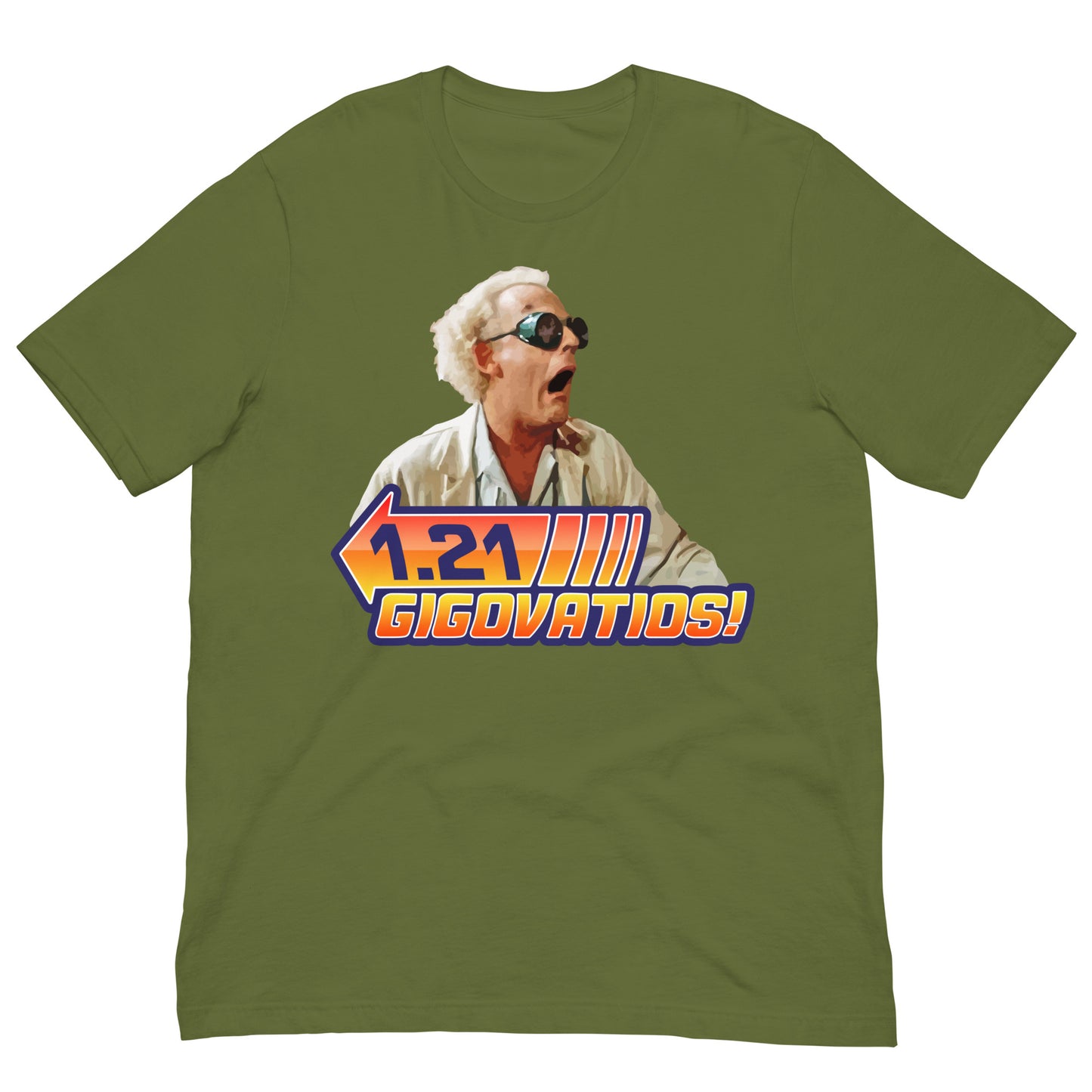 camiseta 1 21 gigovatios gigavatios regreso al futuro en color verde oliva