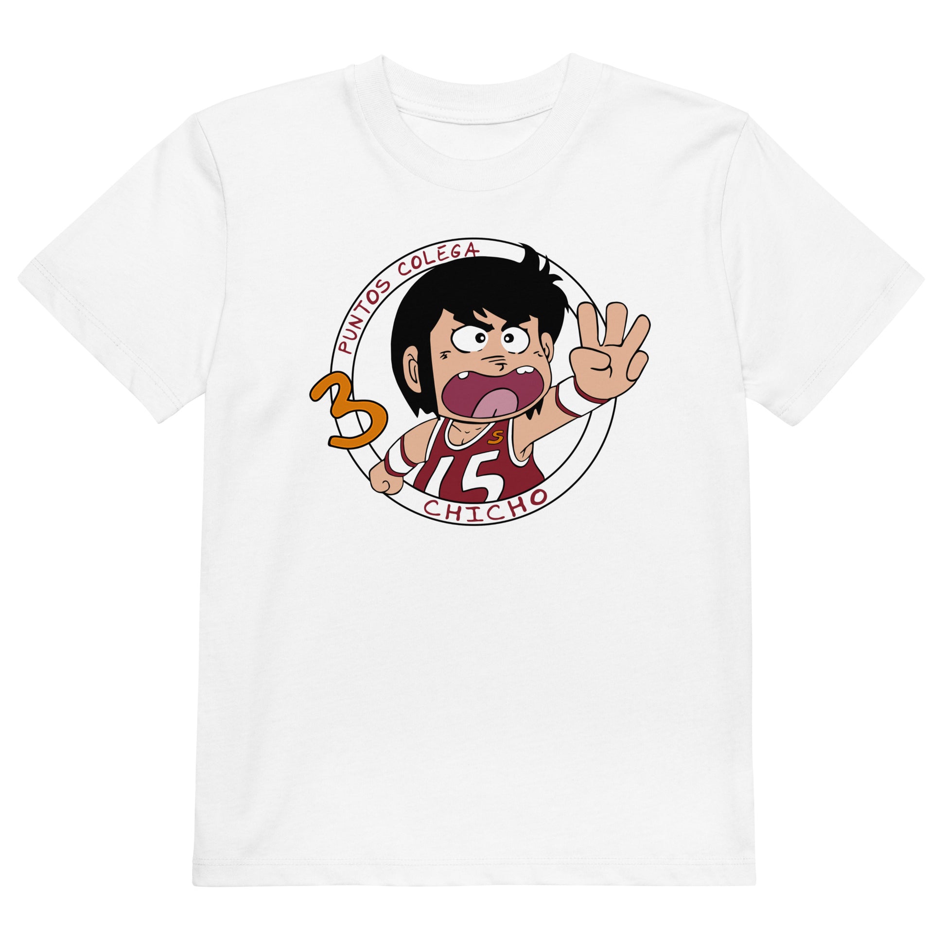 camiseta 3 puntos colega chicho terremoto baloncesto infantil en color blanco