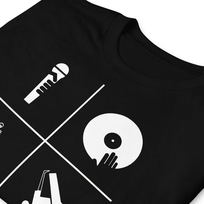 detalle de camiseta los 4 elementos del hip hop negra