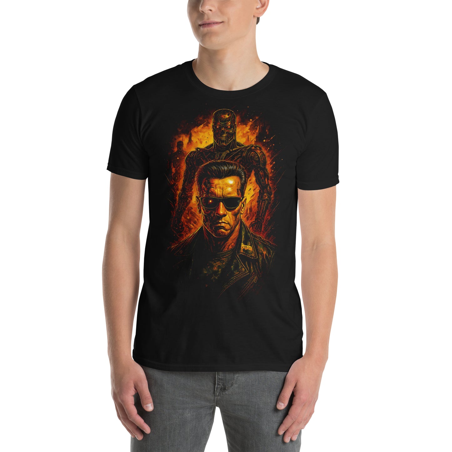 hombre con camiseta terminator t-800 negra
