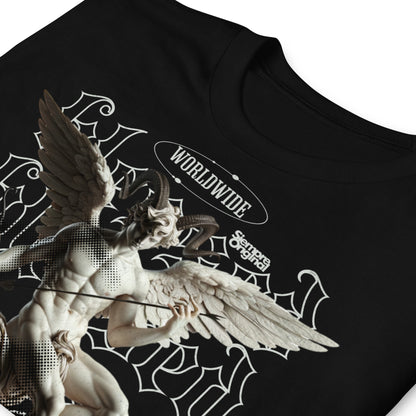 detalle de camiseta angel bendecido negra