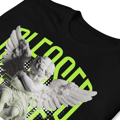 detalle de camiseta angel blessed negra