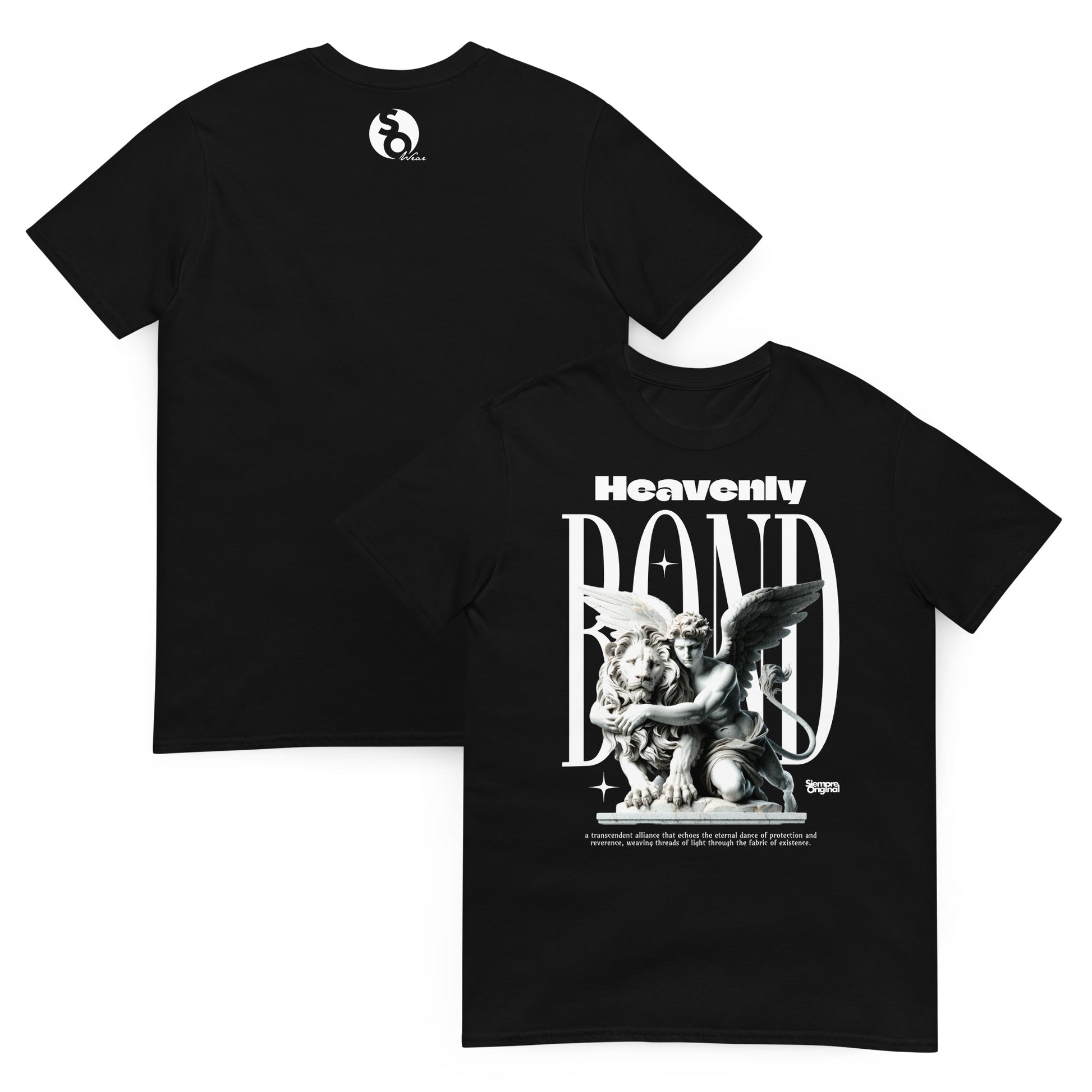 camiseta angel con leon delante y detras negra