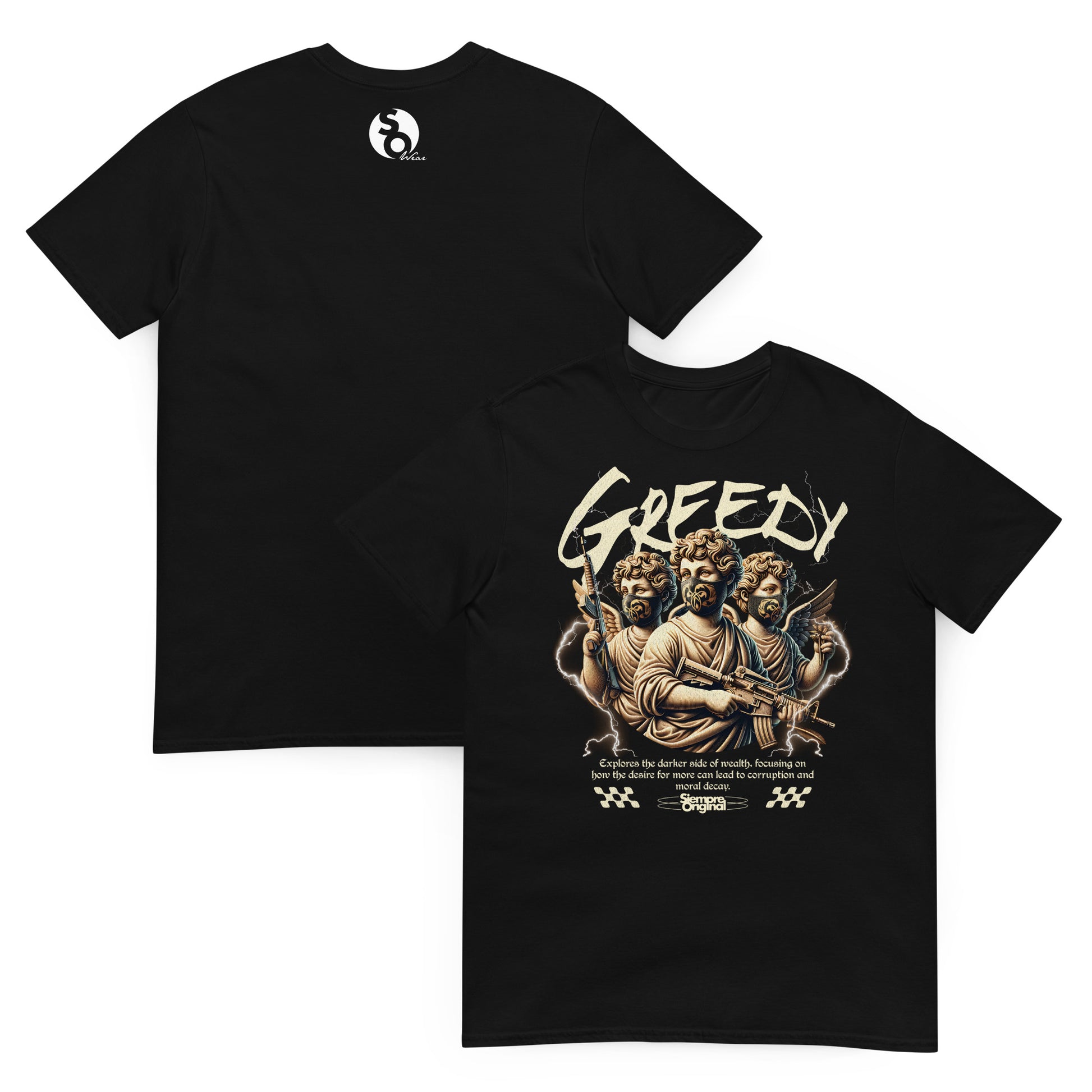 camiseta angeles codicia delante y detras negra
