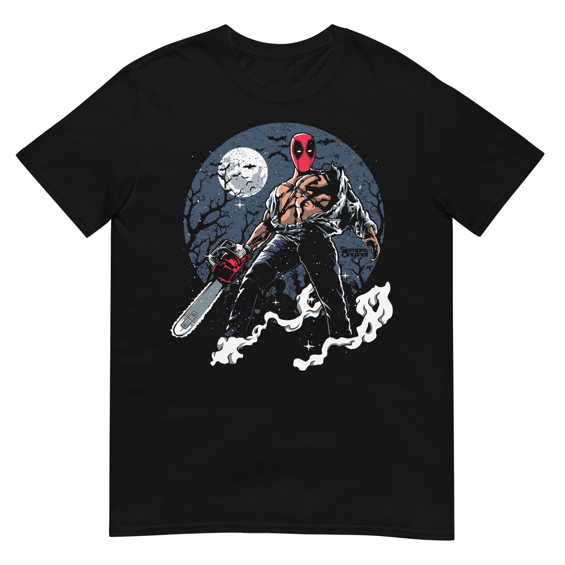 camiseta deadpool motosierra terror negra