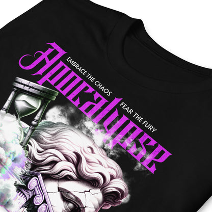 detalle de camiseta apocalipsis dios griego negra