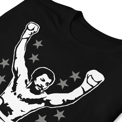 detalle de camiseta apollo creed boxeo rocky negra