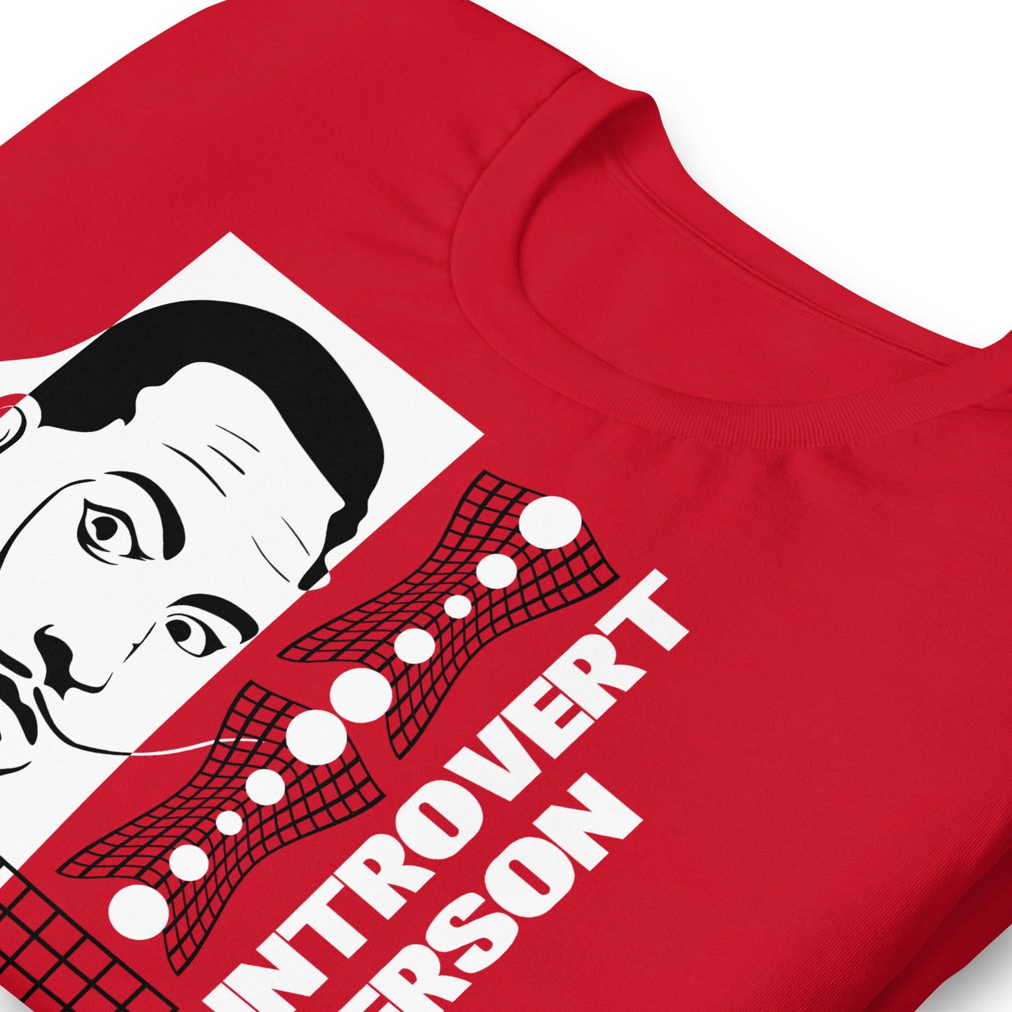 detalle de camiseta salvador dali arte surrealista rojo