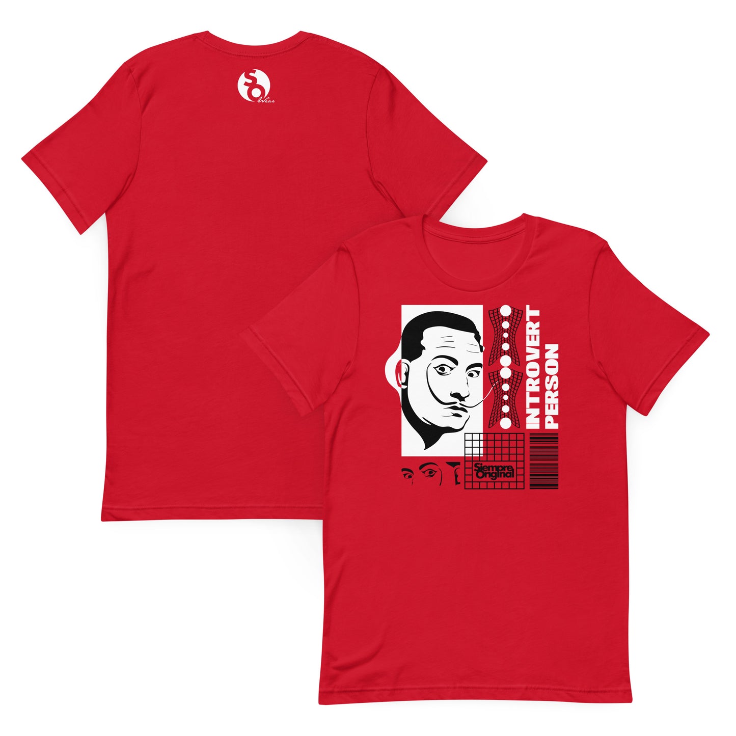 camiseta salvador dali arte surrealista delante y detras roja