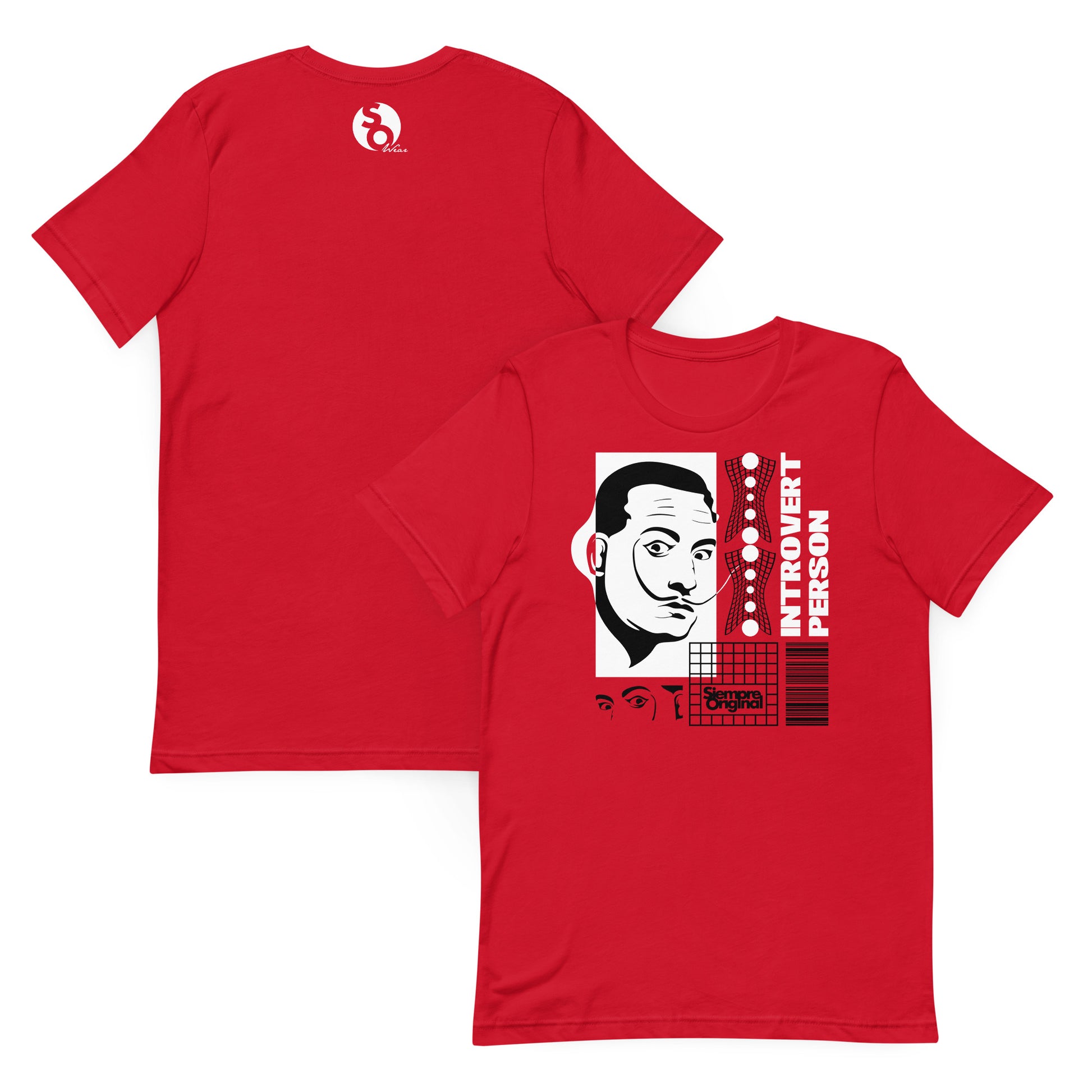 camiseta salvador dali arte surrealista delante y detras roja