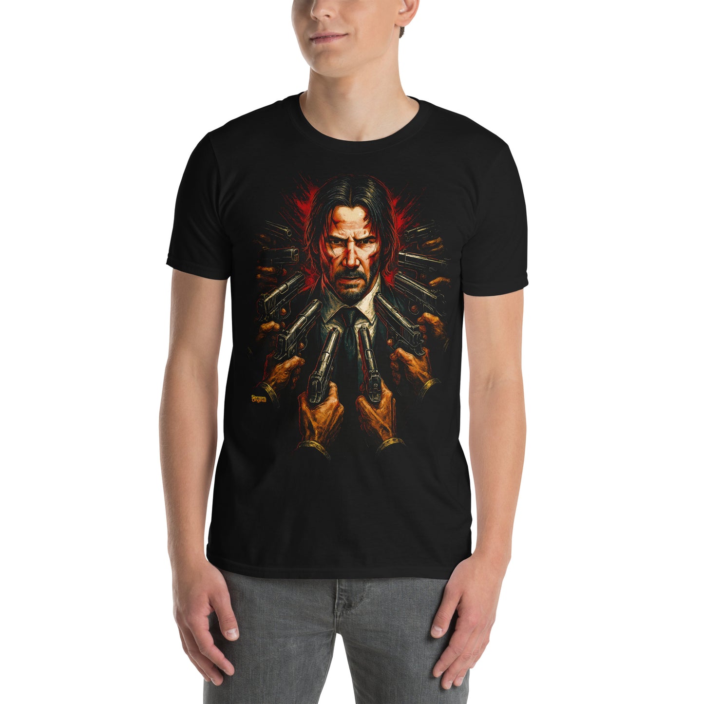 hombre con camiseta john wick negra