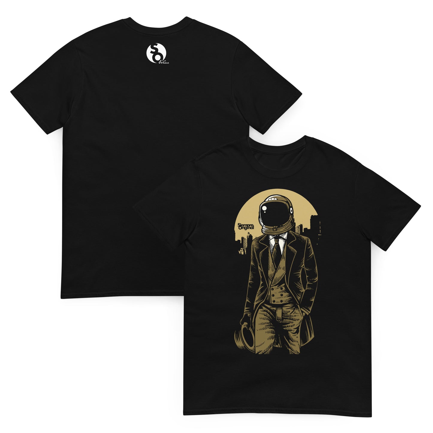 camiseta astronauta elegante delante y detras negra