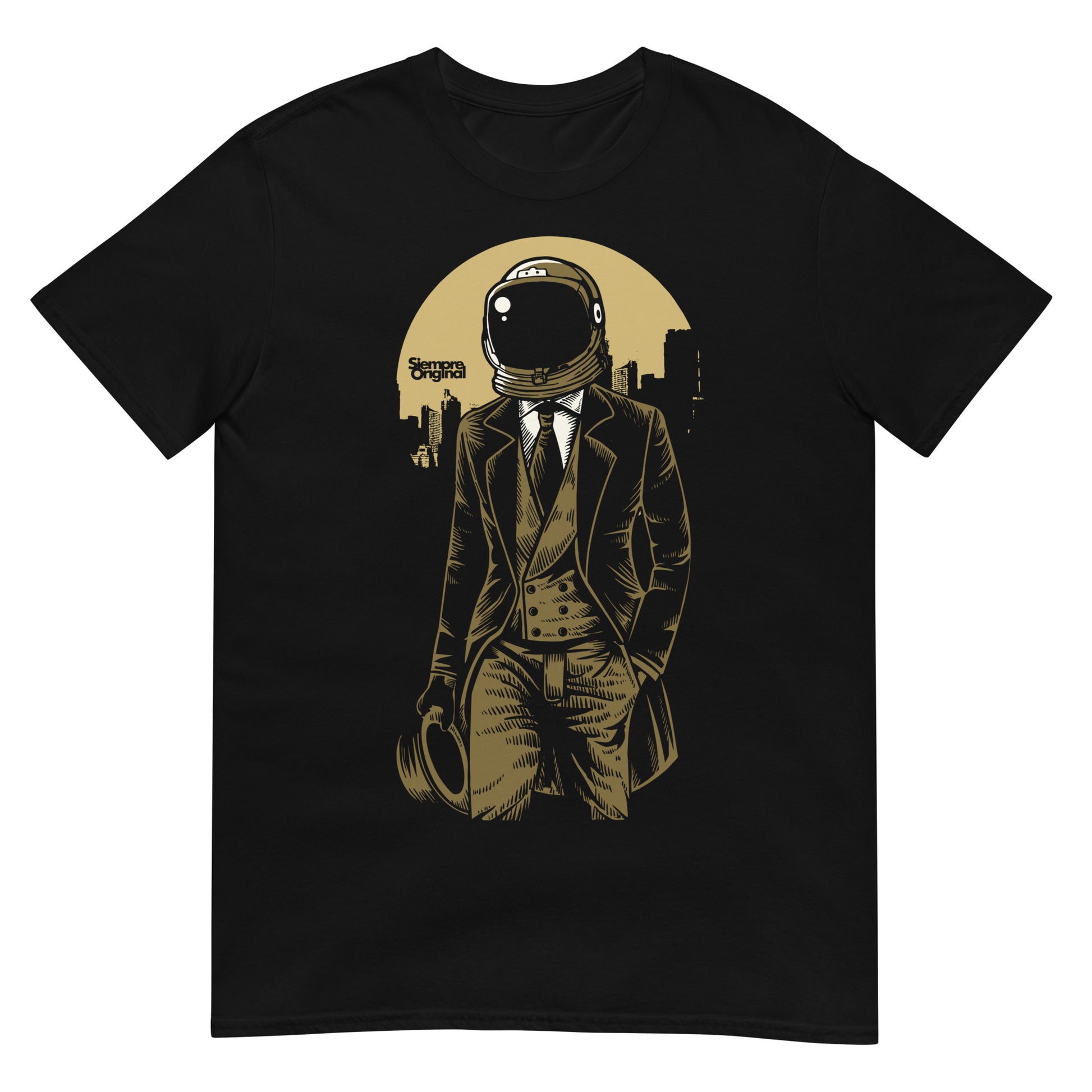 camiseta astronauta elegante negra