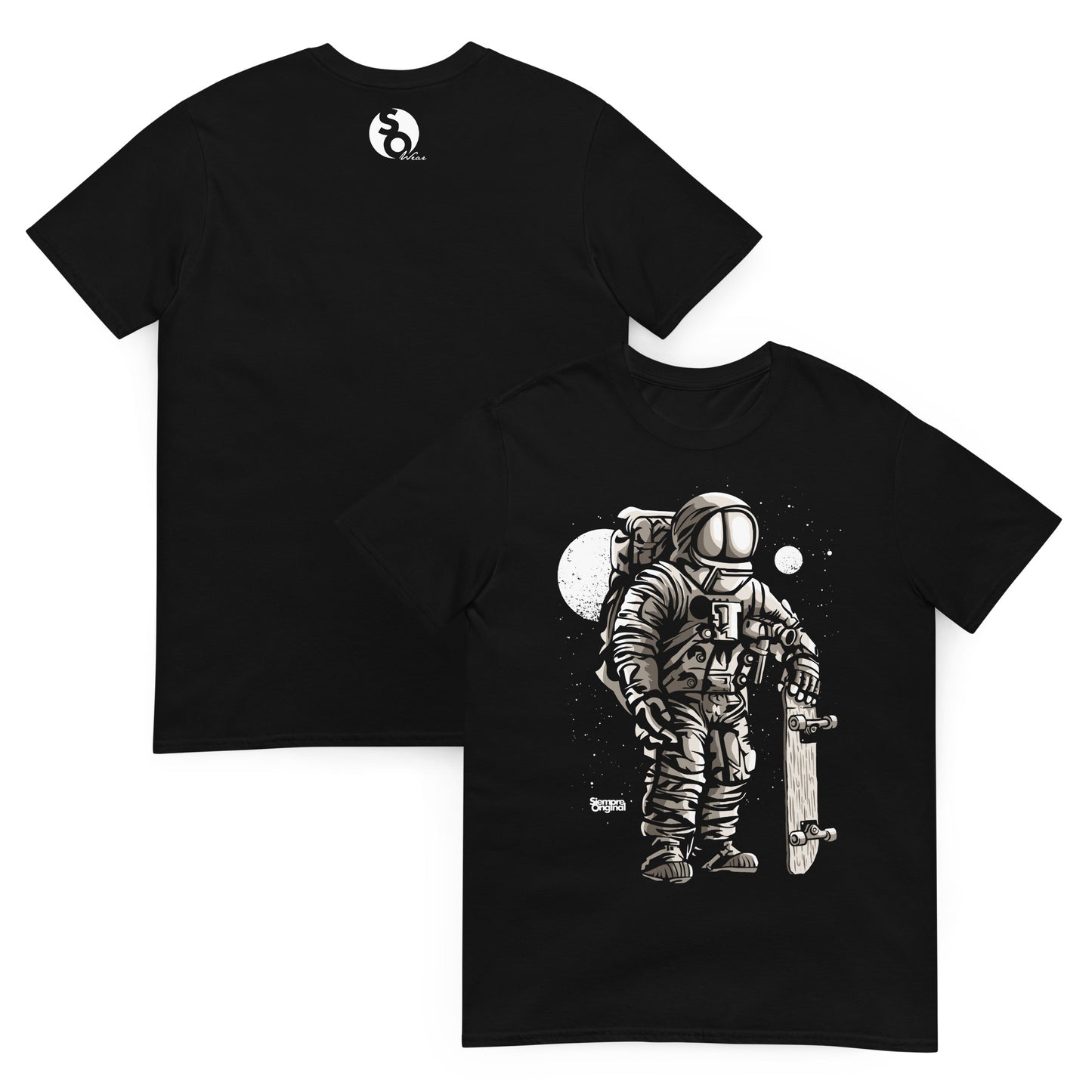 camiseta astronauta skate delante y detras negra