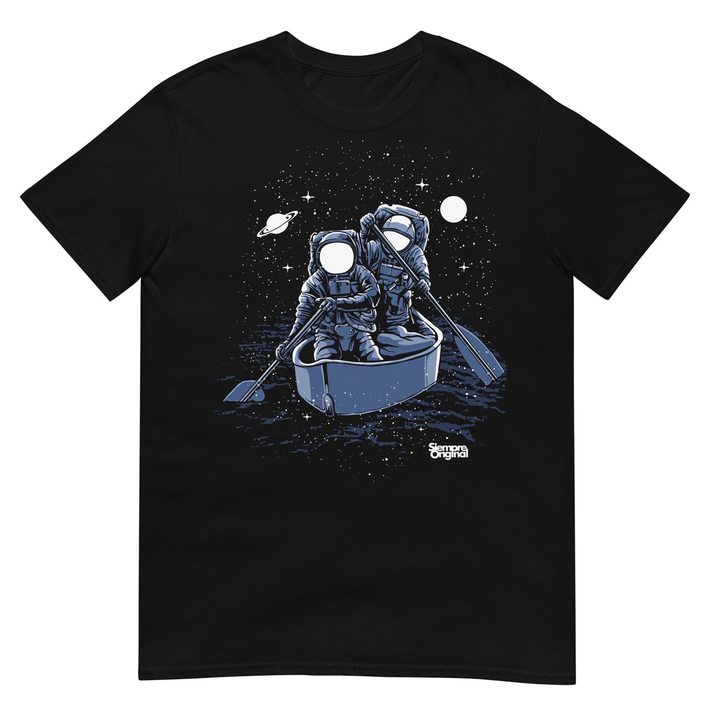 camiseta astronautas en el espacio negra