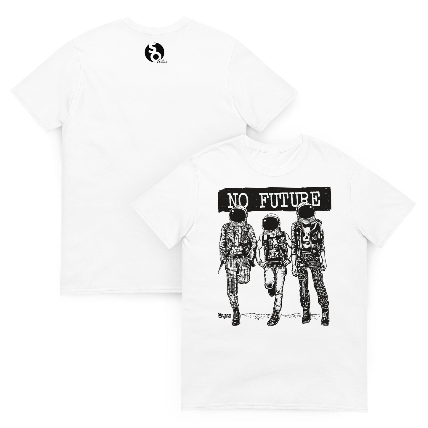 camiseta astronautas punk no future delante y detras blanca