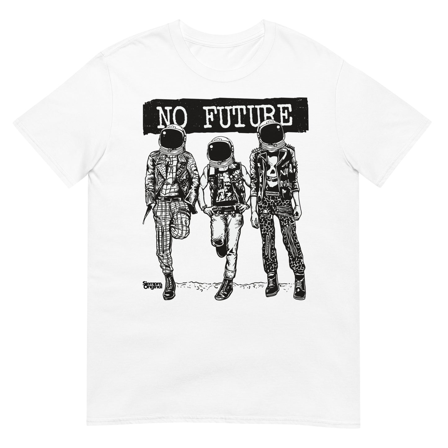 camiseta astronautas punk no future blanca