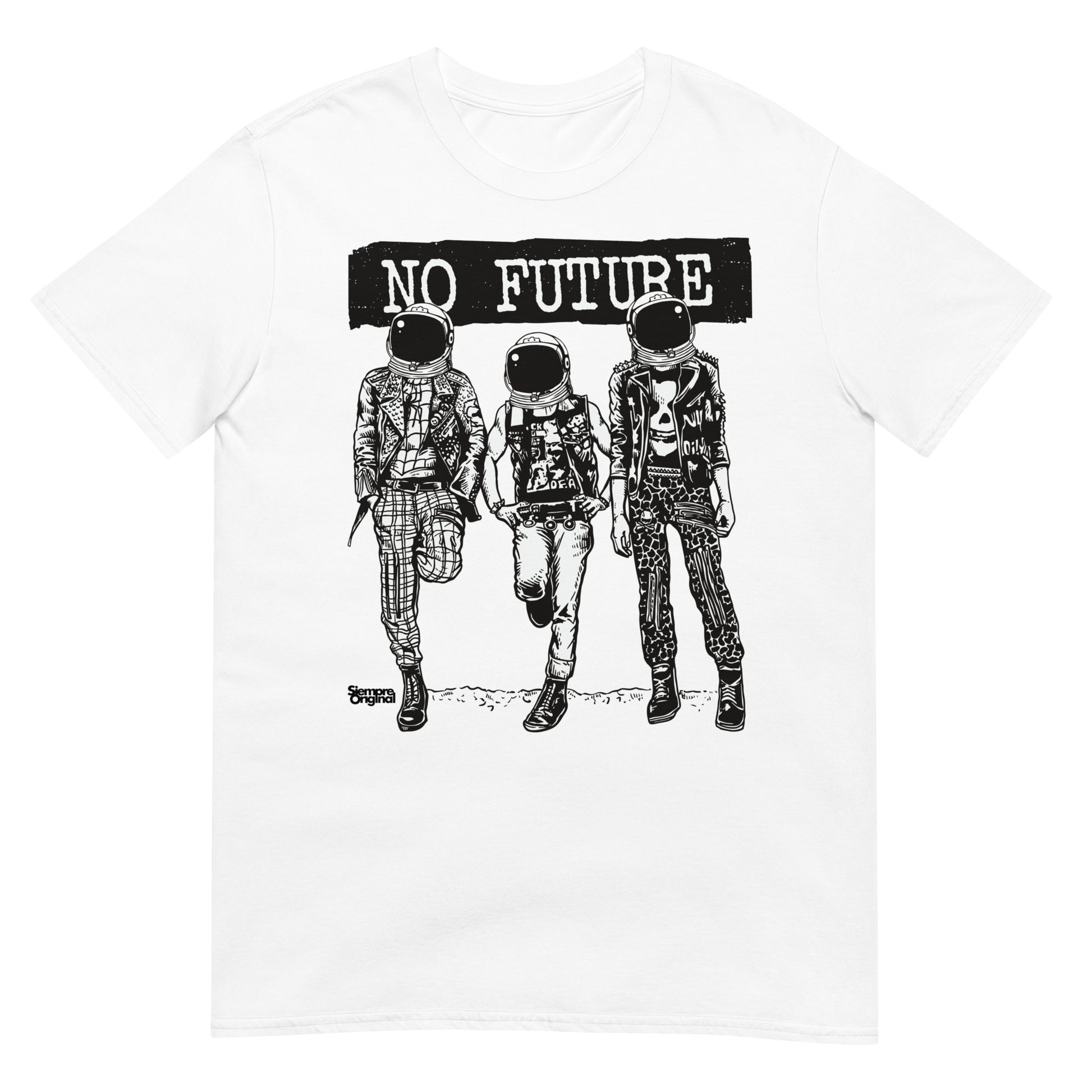 camiseta astronautas punk no future blanca