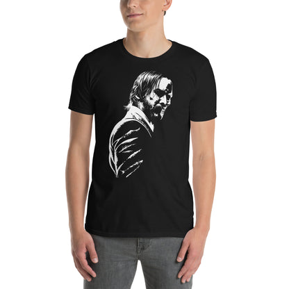 hombre con camiseta baba yaga john wick negra