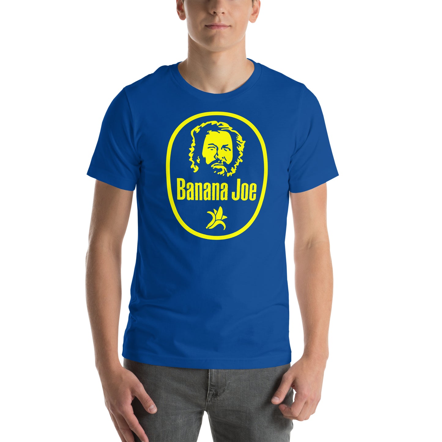 hombre con camiseta banana joe bud spencer azul royal