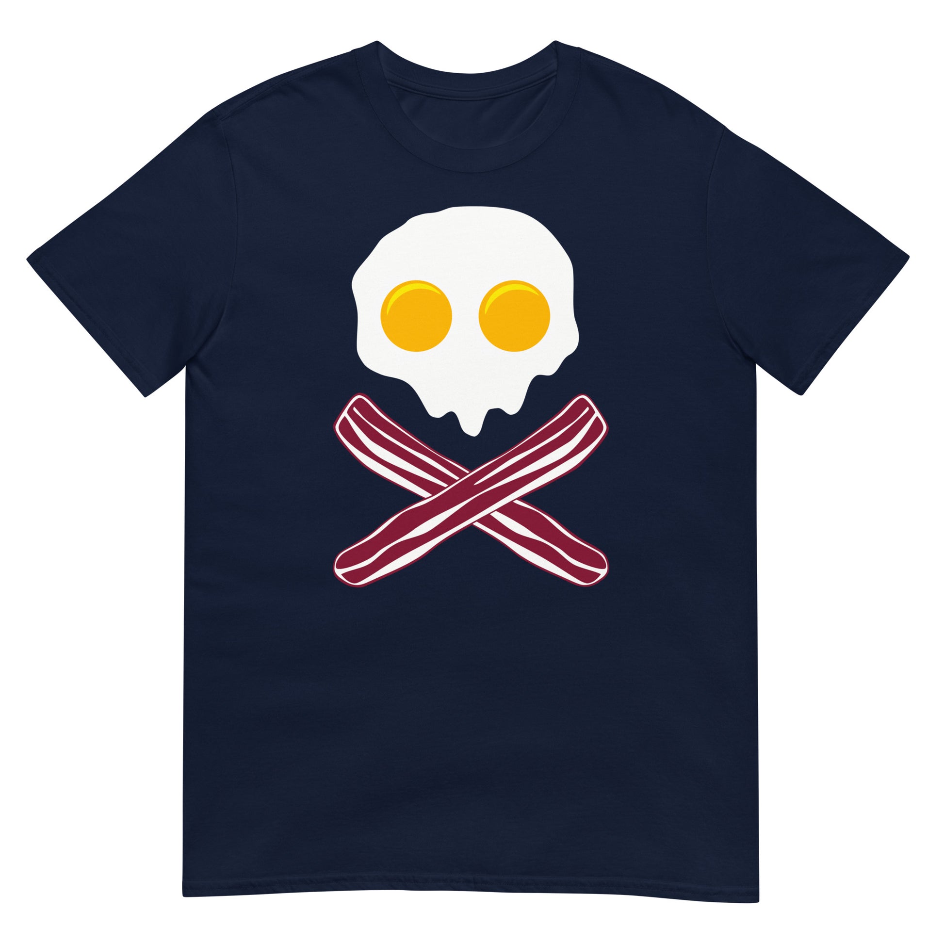 camiseta bandera pirata huevos y bacon en color azul marino