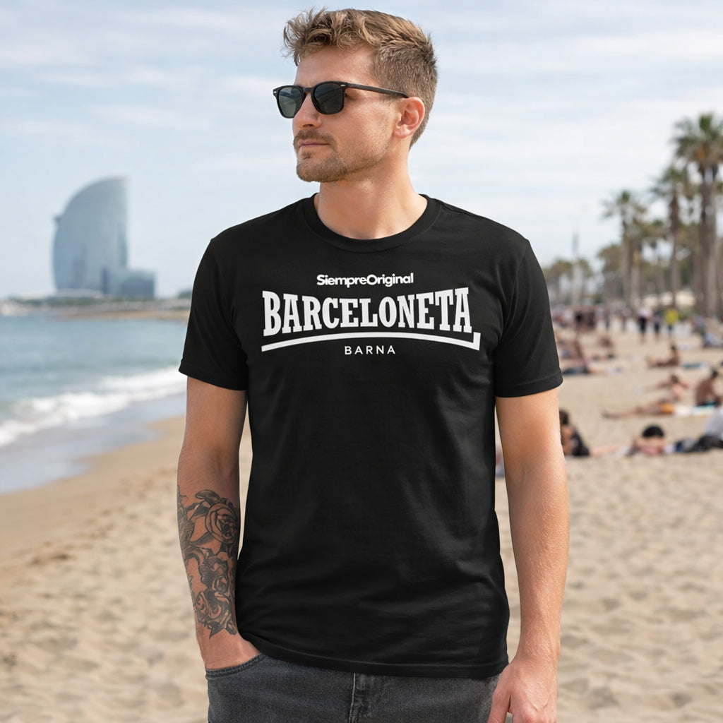 hombre con camiseta barceloneta barcelona negra