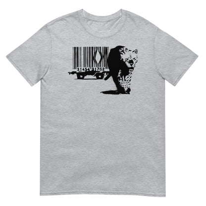 camiseta barcode leopard banksy gris