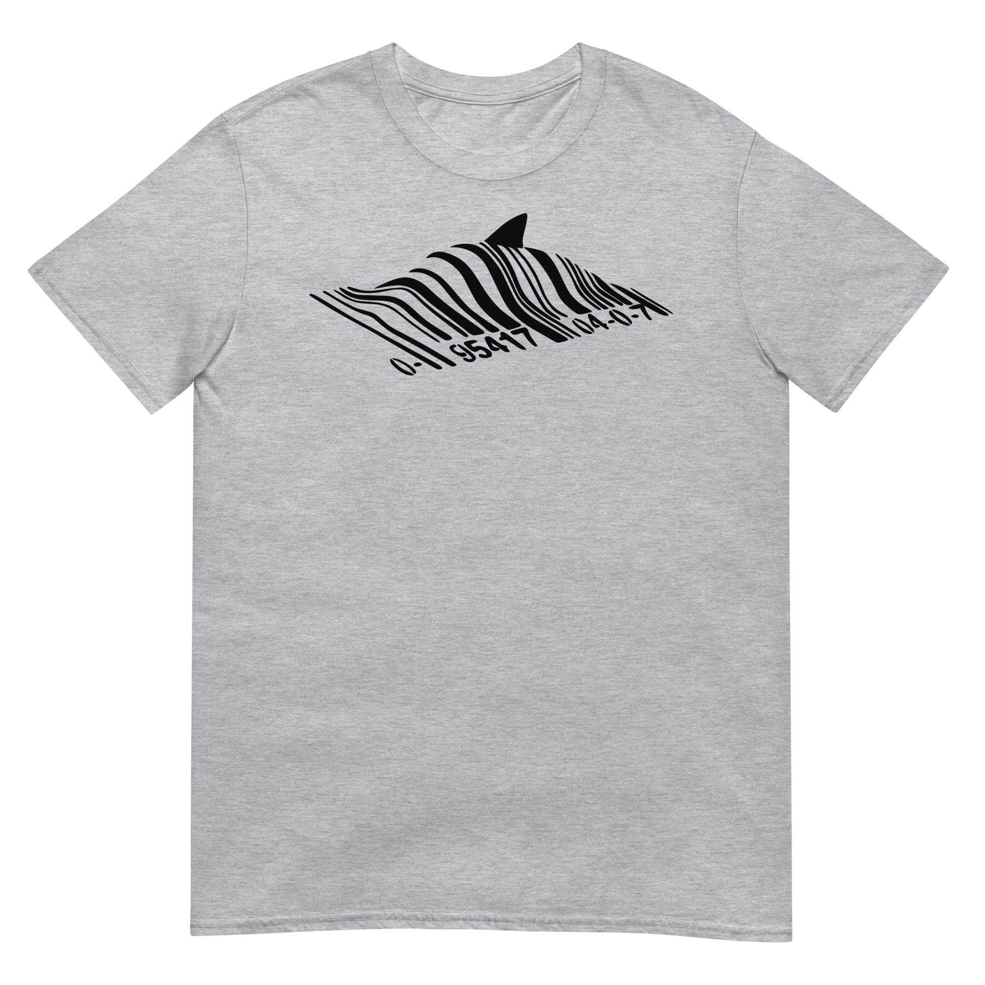 camiseta barcode shark banksy gris